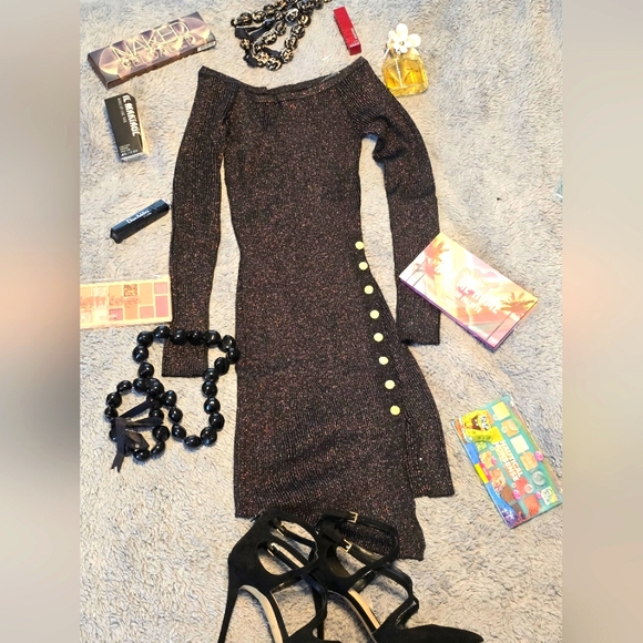 Black dress with gold buttons hips down. Size Medium - Picture 4 of 4